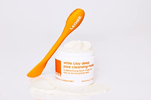 LATHER White Clay Mask | Face Mask | Deep Pore Cleansing Face Mask | For Combination, Oily & Acne-Prone Skin | Clay Mask | Facial Skin Care Products | Beauty Products | Self Care | 4 Oz