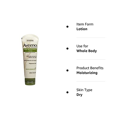 Aveeno Daily Moisturizing Body Lotion with Soothing Oat and Rich Emollients to Nourish Dry Skin, Fragrance-Free, 2.5 fl. oz (Pack of 2)