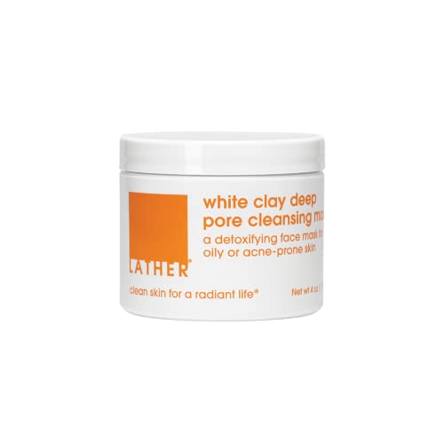 LATHER White Clay Mask | Face Mask | Deep Pore Cleansing Face Mask | For Combination, Oily & Acne-Prone Skin | Clay Mask | Facial Skin Care Products | Beauty Products | Self Care | 4 Oz