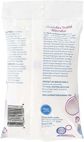 No-Rinse Shampoo Cap by Cleanlife Products (Pack of 30), Shampoo and Condition Hair with no Water or Rinsing - Microwaveable, Rinse-Free, Latex-Free and Alcohol-Free