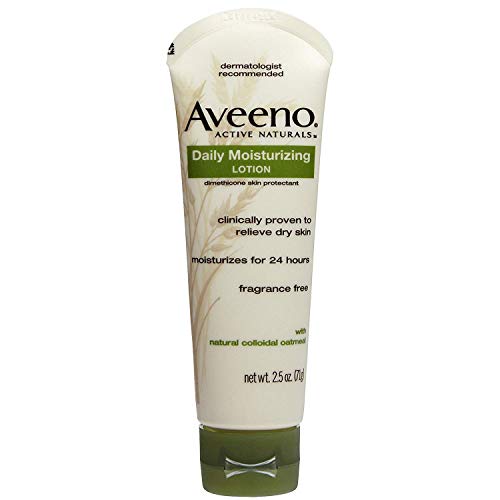 Aveeno Daily Moisturizing Body Lotion with Soothing Oat and Rich Emollients to Nourish Dry Skin, Fragrance-Free, 2.5 fl. oz (Pack of 2)