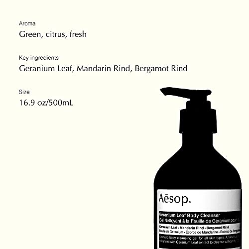 Aesop Geranium Leaf Body Cleanser | 500mL/16.9 fl oz | Paraben, Cruelty-free & Vegan