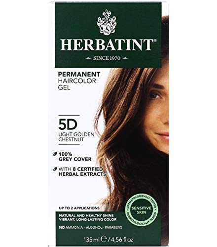 Herbatint Permanent Haircolor Gel, 5D Light Golden Chestnut, Alcohol Free, Vegan, 100% Grey Coverage - 4.56 oz