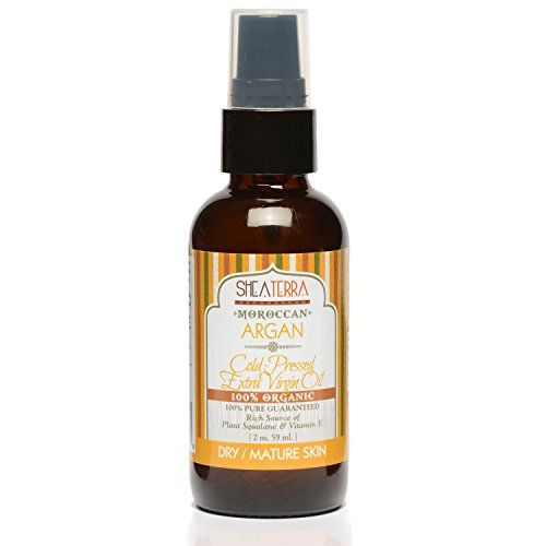 Shea Terra Moroccan Argan Cold-Pressed Extra Virgin Oil | Nutrient-Rich, All Natural & Organic Oil with Anti-Aging Vitamin A and E to Increase Skin Elasticity for Dry, Mature Skin – 2 oz