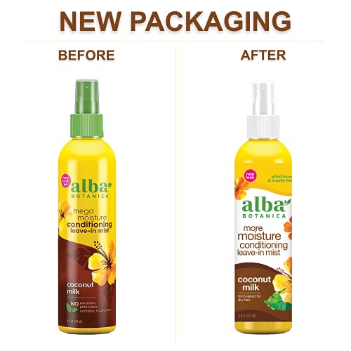 Alba Botanica Mega Moisture Conditioning Leave-In Mist, Coconut Milk, 8 Oz (Packaging May Vary)