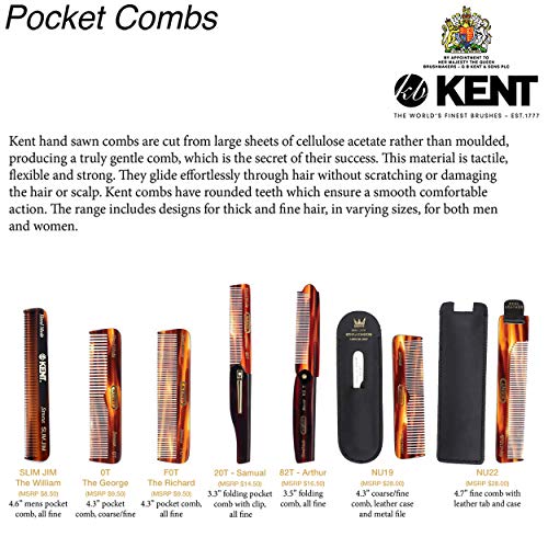 Kent Slim Jim Handmade All Fine Tooth Pocket Comb for Men, Hair Comb Straightener for Everyday Grooming Styling Hair, Mustache and Beard, Use Dry or with Balms, Saw Cut Hand Polished, Made in England