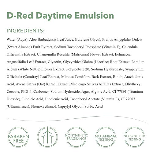 EmerginC D-Red Daytime Emulsion - Gentle + Effective Redness Reducing Formula with Aloe Vera, Chamomile + Vitamin E - Soothing, Calming Emulsion for Redness (1 Ounce, 30 ml)