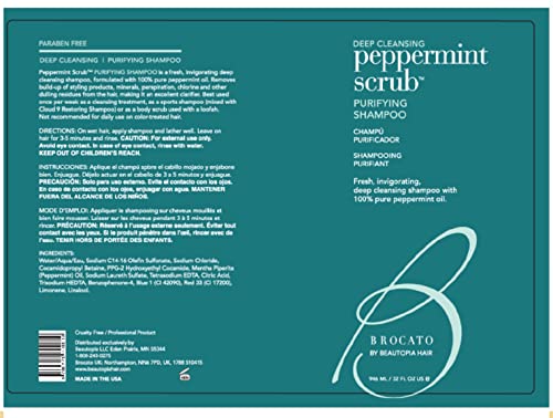 Brocato Peppermint Scrub Purifying Shampoo, Deep Cleansing, 10 Oz. | Fresh, Invigorating, & Lightweight with Pure Peppermint Oil | Ideal for Oily to Normal Hair Types | Sulfate & Paraben Free