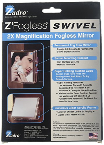 Zadro 2X Mag Z Fogless Swivel Shower Mirror with Dual Suction Cup, 6-Inch,Clear Acrylic,7" x 5.75" / 2X,ZM05