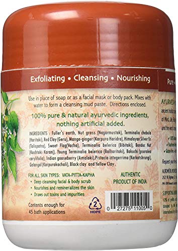 Auromere Ayurvedic Indian Healing Clay Mask for Natural Skin Care - Exfoliating Body Scrub and Facial Mask for Skin and Face Care - Mud Mask Unclogs Pores and Rejuvenates Sensitive or Oily Skin - 16oz