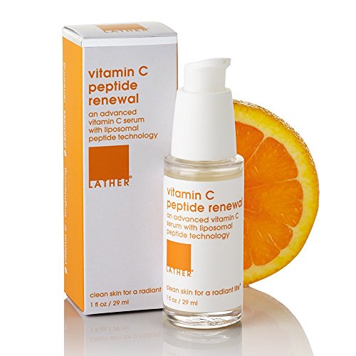 LATHER Vitamin C Peptide Renewal | Vitamin C Serum | Face Serum | Skincare For Combination, Dry & Mature Skin Types | Beauty Products | Brightening Serum | Peptide Serum | Self Care Products | 1 Fl Oz