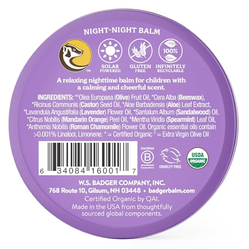 Badger - Night Night Balm, Chamomile & Lavender, Natural Sleep Balm for Kids, Scented Relaxing Balm for Children, Kids Organic Sleep Balm, 2 oz