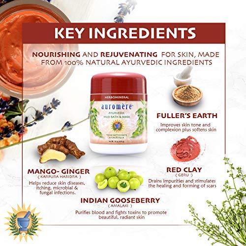 Auromere Ayurvedic Indian Healing Clay Mask for Natural Skin Care - Exfoliating Body Scrub and Facial Mask for Skin and Face Care - Mud Mask Unclogs Pores and Rejuvenates Sensitive or Oily Skin - 16oz