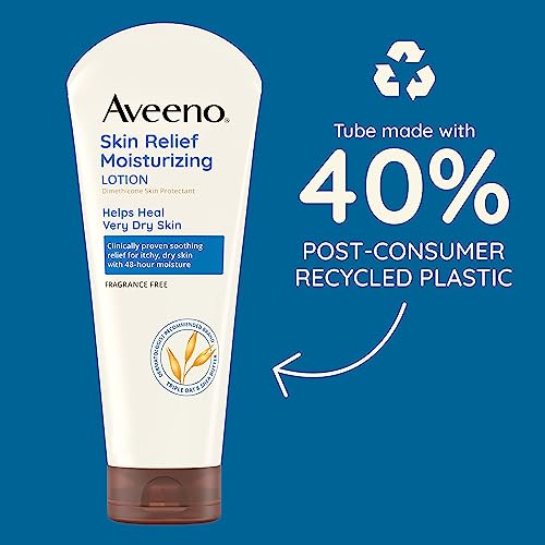 Aveeno Skin Relief 24-Hour Moisturizing Lotion for Sensitive Skin with Natural Shea Butter & Triple Oat Complex, Unscented Therapeutic Lotion for Extra Dry, Itchy Skin, 8 fl. oz
