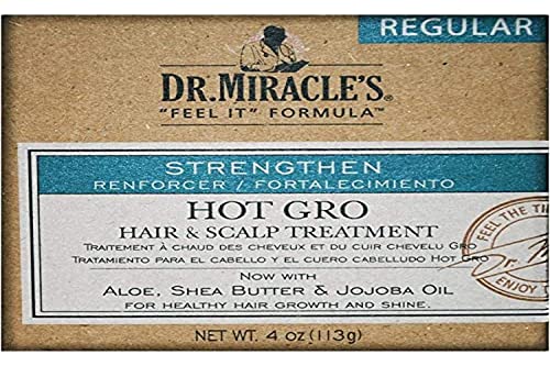 Dr. Miracle's Hot Gro Hair and Scalp Treatment - For Healthy Hair Growth & Shine, Contains Aloe, Shea Butter, & Jojoba Oil, Strengthens, Moisturizes & Conditions, 4 oz