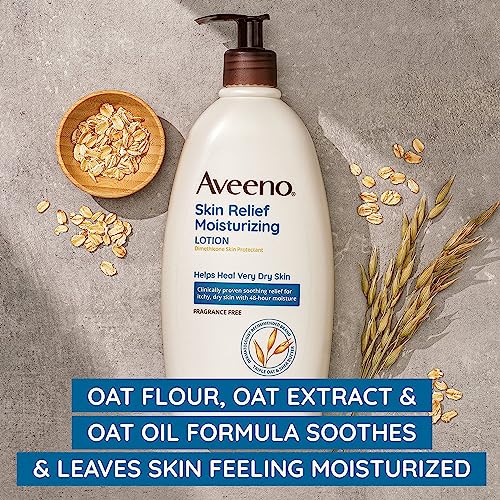 Aveeno Skin Relief 24-Hour Moisturizing Lotion for Sensitive Skin with Natural Shea Butter & Triple Oat Complex, Unscented Therapeutic Lotion for Extra Dry, Itchy Skin, 8 fl. oz